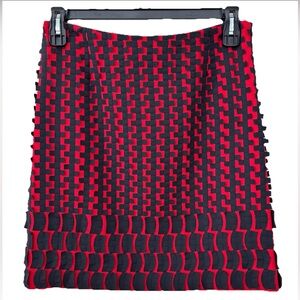 per se 100% Virgin Wool & Silk Red Black Geometric Short Pencil Skirt Women's 2